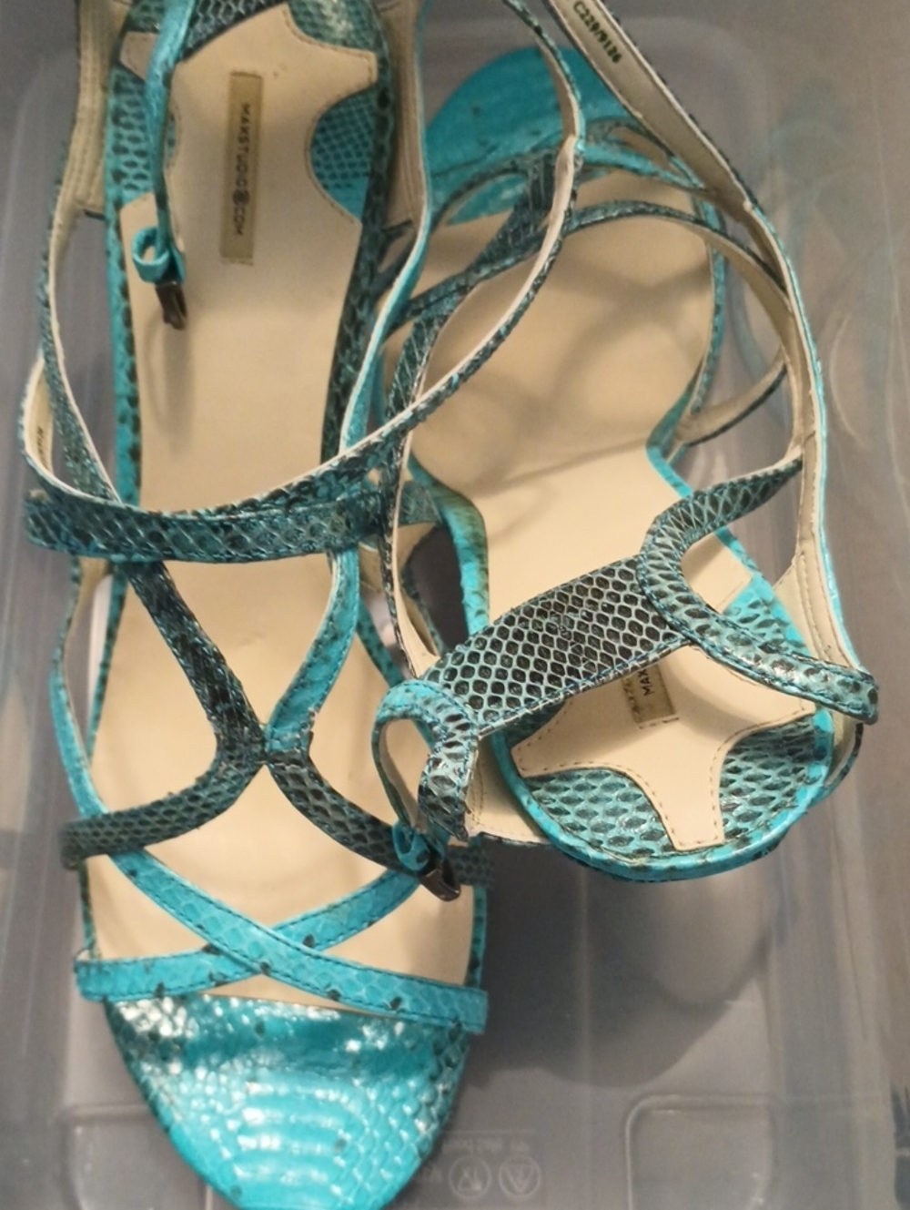 Max Studio Turquoise Snake-Print Strappy Heels
